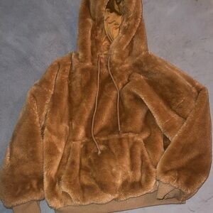 Forever 21 Faux Fur Hooded Jacket in Caramel